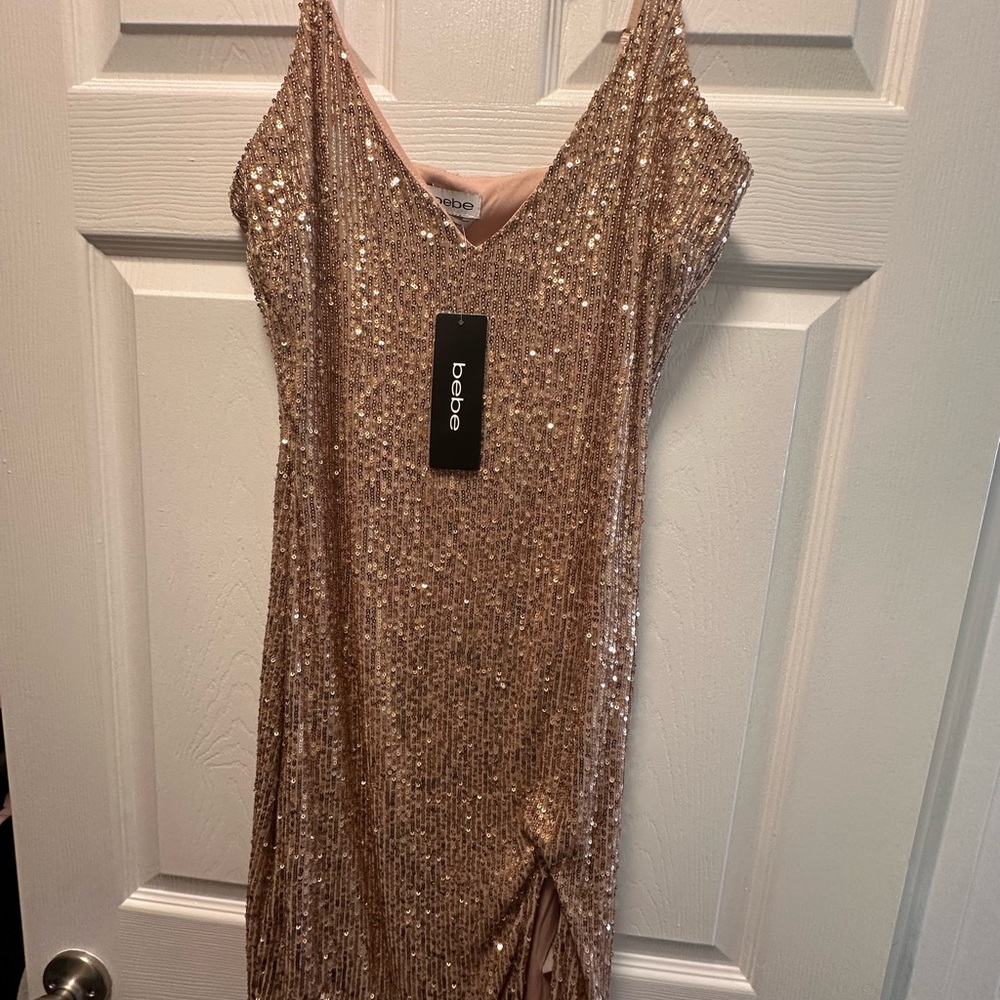 Bebe Glittering Gold Sequin Mini Dress